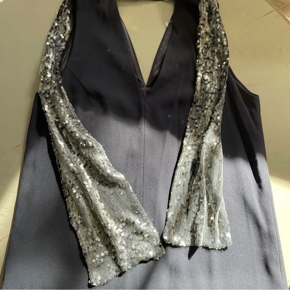 Galvan London Navy Sequin Cortado Top with Sequin Scarf in Back - Picture 8 of 15